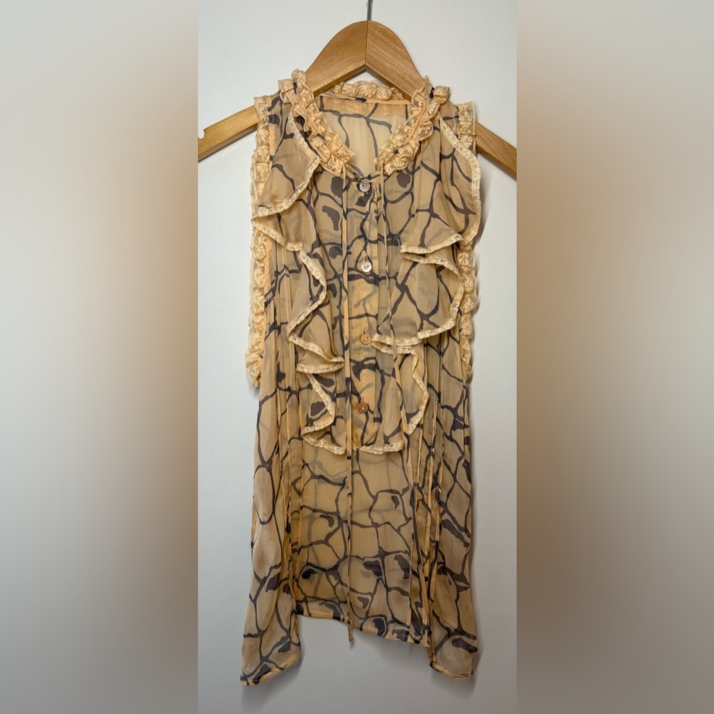Valentino FLAWED Beige and grey  Ruffled Button-Down Blouse